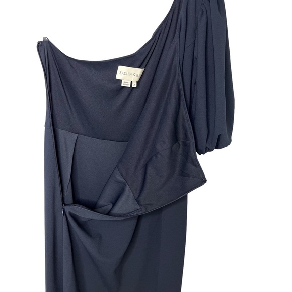 Sachin & Babi Nadia One Shoulder Gown Navy Blue Size 2 Leg Slit A Line - Picture 5 of 6